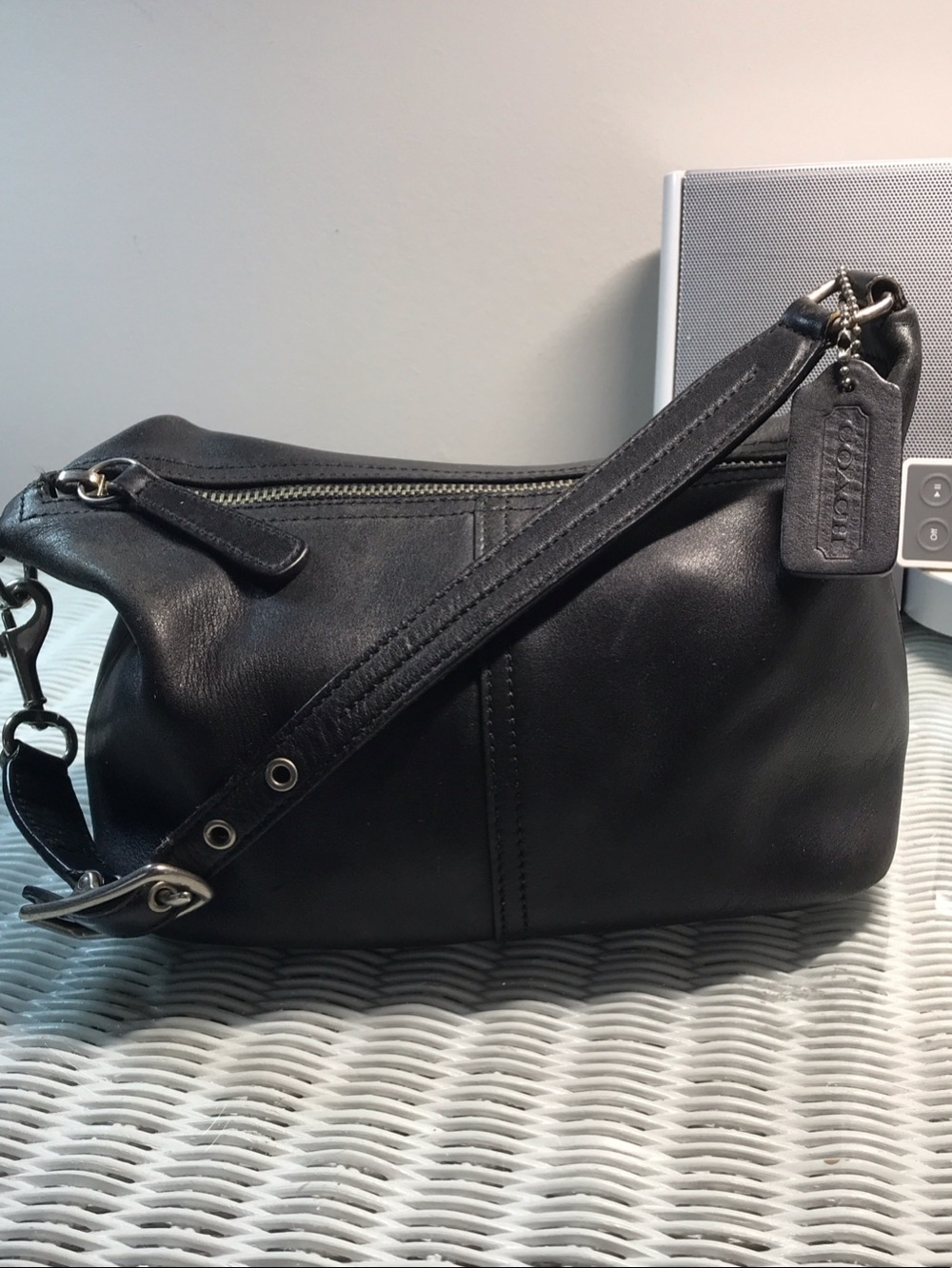 Rare Vintage Coach Black Leather Mini Shoulder Bag #9596 Silver HW Y2K